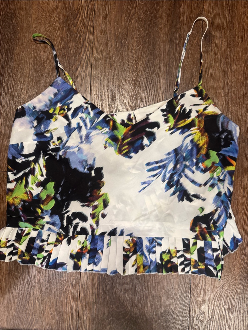 Floral Pleated Bandeau Top in White, Blue, Black & Green